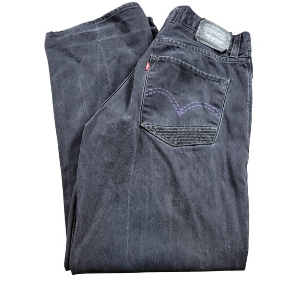 Levi's 569 Jeans Mens 36x32 Tag 36x34 Black Loose Fit Straight Dark Wash Retro - Picture 1 of 11